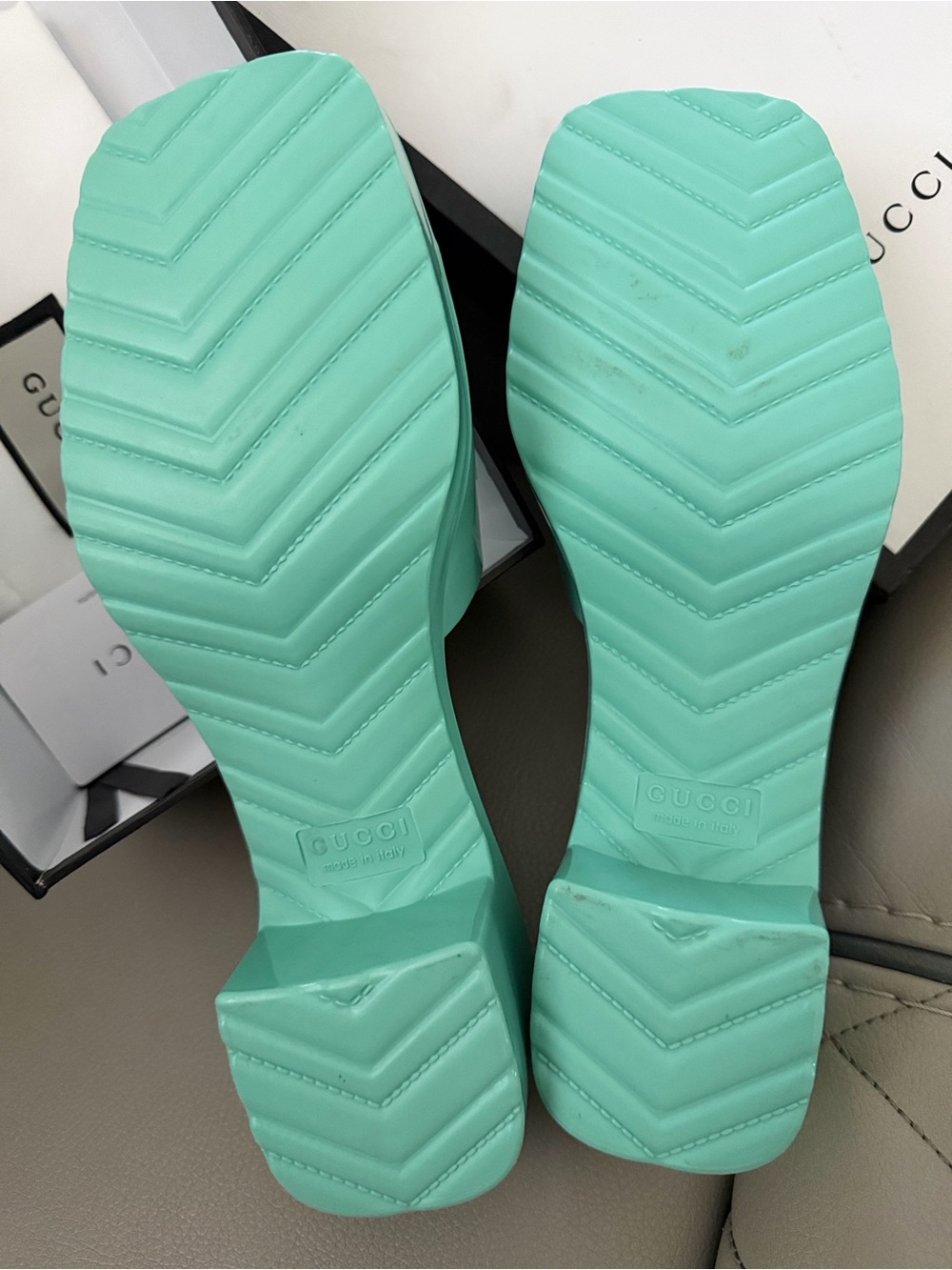Gucci Patent Mint Green Slide Mules - Picture 14 of 16